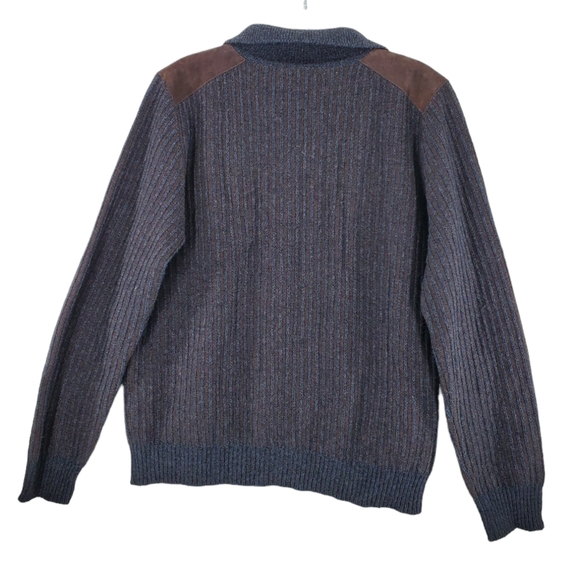 Vtg Moncler Sweater Men L Brown Gray Wool Blend Full Zip Suede Detail. Italy - Picture 12 of 12